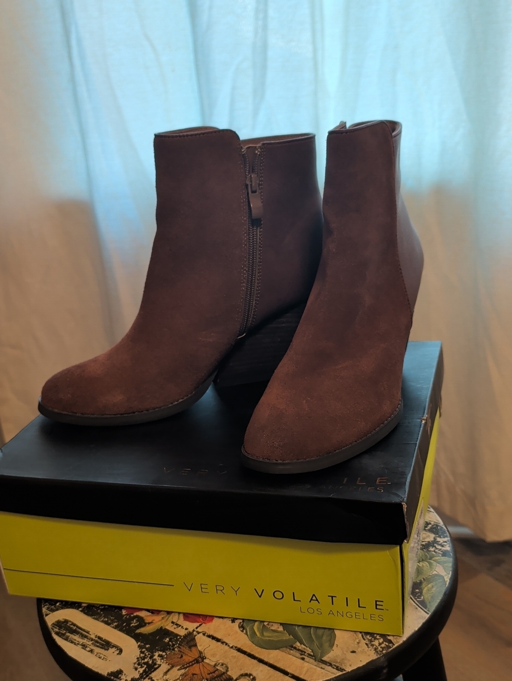 Very Volatile Brown Suede Side-Zip Ankle Booties